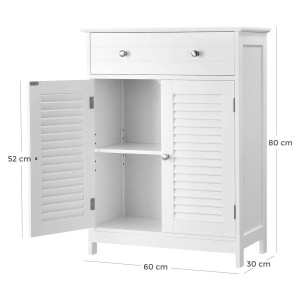Meuble de rangement pour salle de bain un tiroir et deux portes style persienne coloris blanc collection CLEAN