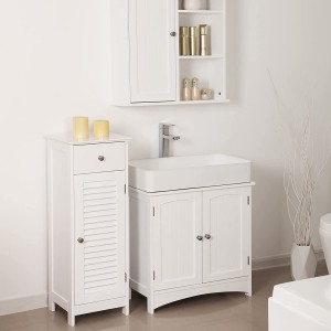 Ensemble de trois meubles de salle de bain collection CLEAN coloris blanc.