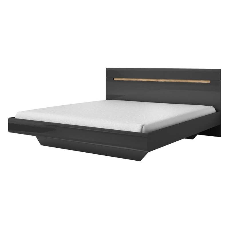 Ensemble Lit 160x200 plus 2 Chevets. Collection LUCIA. Couleur gris et chêne.