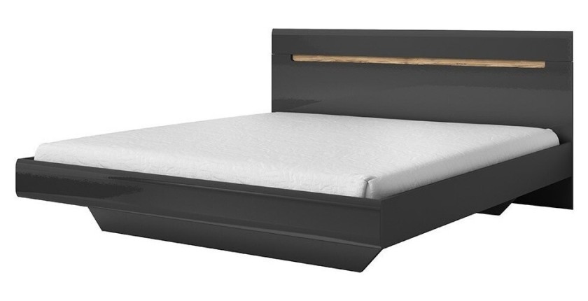 Ensemble Lit 160x200 plus 2 Chevets. Collection LUCIA. Couleur gris et chêne.