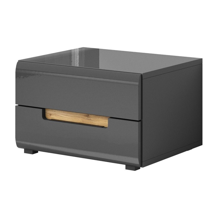 Ensemble Lit 180x200 plus 2 Chevets. Collection LUCIA. Couleur gris et finition chêne