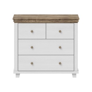 Chambre à coucher ASSIA : Armoire 150cm, Lit 160x200, commode, chevets. Coloris blanc et  chêne.