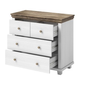 Chambre à coucher ASSIA : Armoire 150cm, Lit 160x200, commode, chevets. Coloris blanc et  chêne.