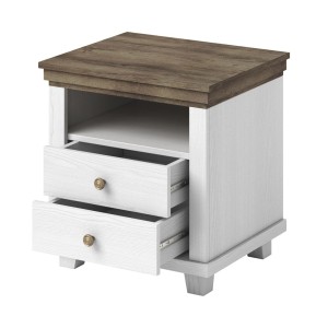 Chambre à coucher ASSIA : Armoire 150cm, Lit 160x200, commode, chevets. Coloris blanc et  chêne.