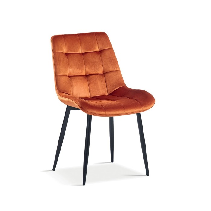 Chaise en velours de salle à manger avec pieds en métal orange KALI