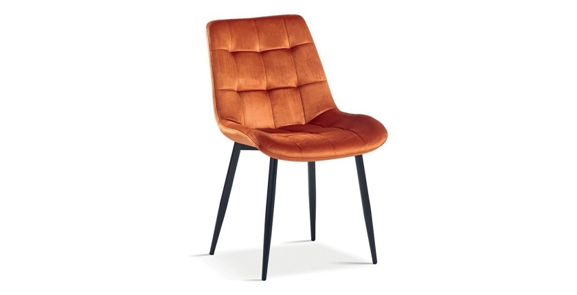 Chaise en velours de salle à manger avec pieds en métal orange KALI