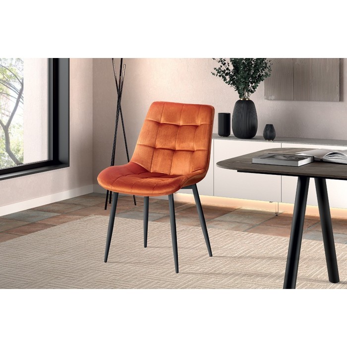 Chaise en velours de salle à manger avec pieds en métal orange KALI