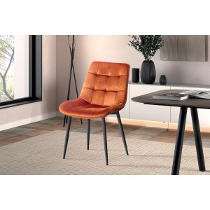 Chaise en velours de salle à manger avec pieds en métal orange KALI