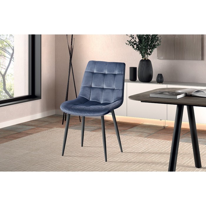 Chaise en velours de salle à manger avec pieds en métal gris foncé KALI