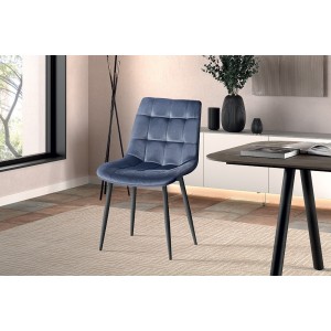 Chaise en velours de salle à manger avec pieds en métal gris foncé KALI