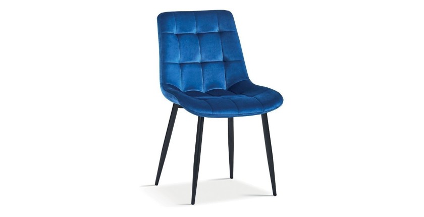Chaise en velours de salle à manger avec pieds en métal bleu KALI