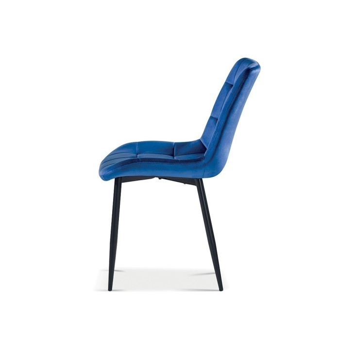 Chaise en velours de salle à manger avec pieds en métal bleu KALI