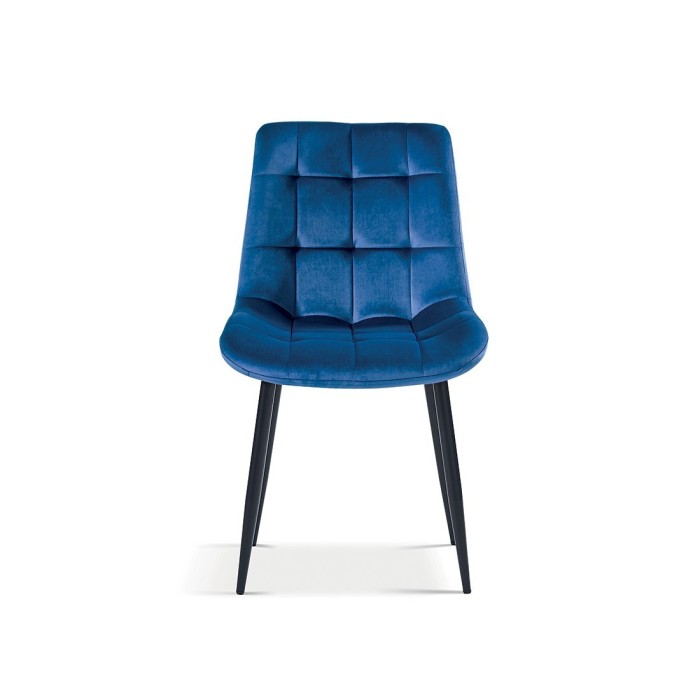 Chaise en velours de salle à manger avec pieds en métal bleu KALI