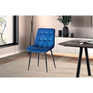 Chaise en velours de salle à manger avec pieds en métal bleu KALI