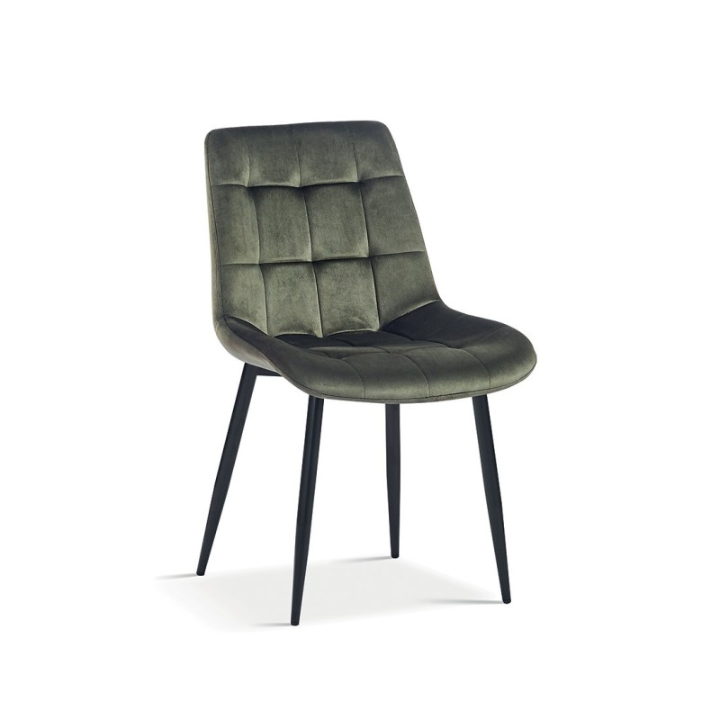 Chaise en velours de salle à manger avec pieds en métal vert KALI