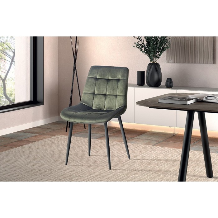 Chaise en velours de salle à manger avec pieds en métal vert KALI