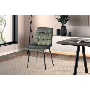 Chaise en velours de salle à manger avec pieds en métal vert KALI