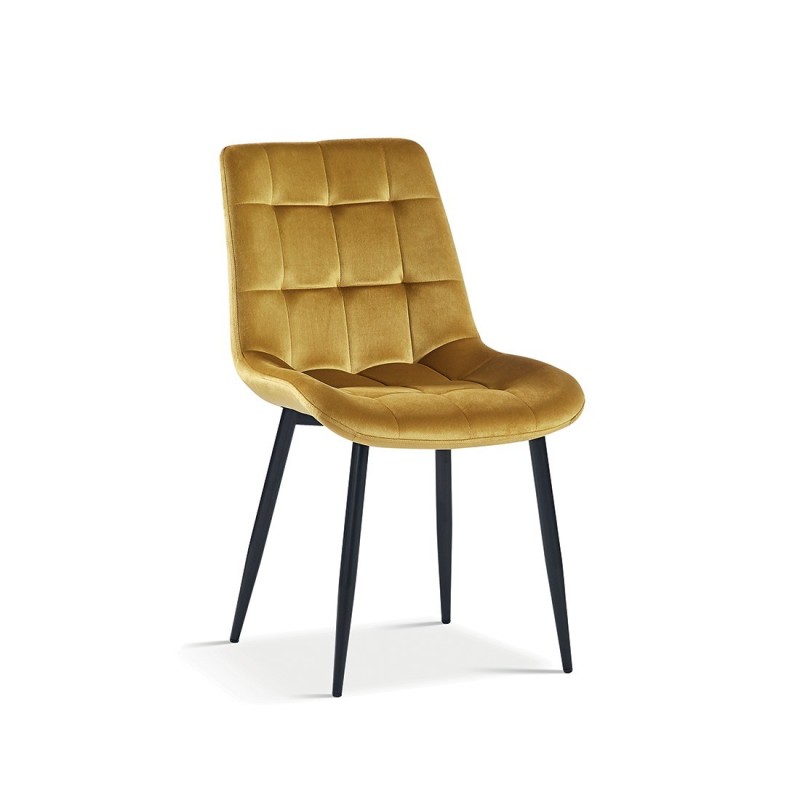 Chaise en velours de salle à manger avec pieds en métal or KALI