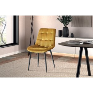 Chaise en velours de salle à manger avec pieds en métal or KALI