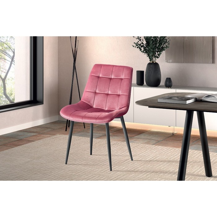 Chaise en velours de salle à manger avec pieds en métal rose KALI