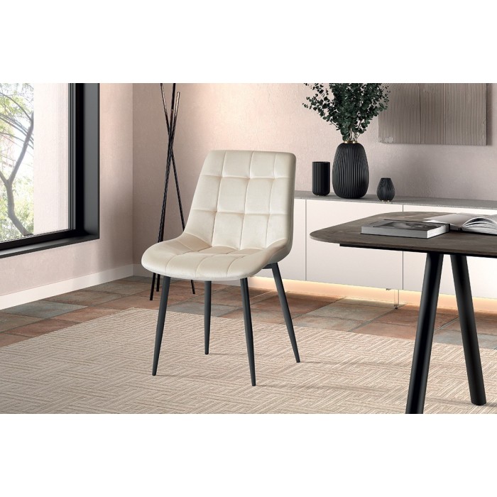 Chaise en velours de salle à manger avec pieds en métal beige KALI