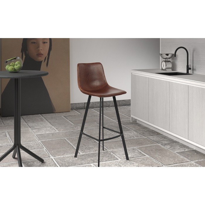 Chaise de comptoir 'Ozon' PU Brun, dimensions : H98 x L45 x P49 cm