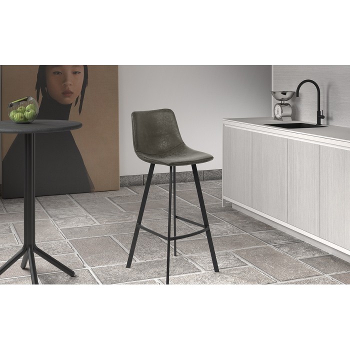 Chaise de comptoir 'Ozon' PU Gris, dimensions : H98 x L45 x P49 cm