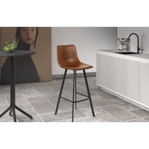 Chaise de comptoir 'Ozon' PU Cognac, dimensions : H98 x L45 x P49 cm