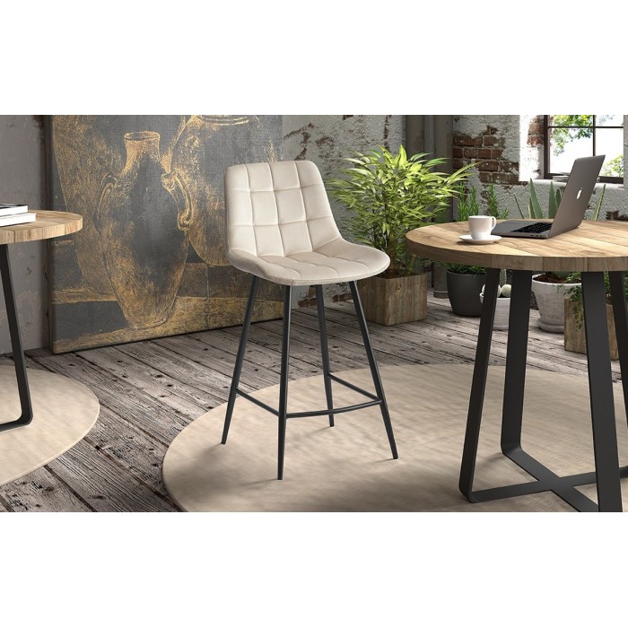 Chaise de comptoir 'Jute' Velours Beige, dimensions : H95 x L46 x P36 cm