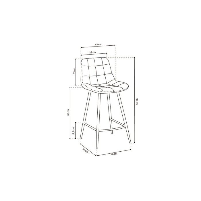 Chaise de comptoir 'Jute' Velours Gris foncé, dimensions : H95 x L46 x P36 cm