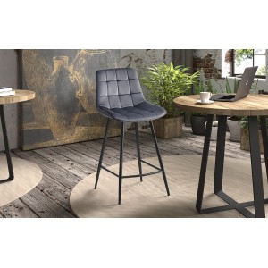 Chaise de comptoir 'Jute' Velours Gris foncé, dimensions : H95 x L46 x P36 cm