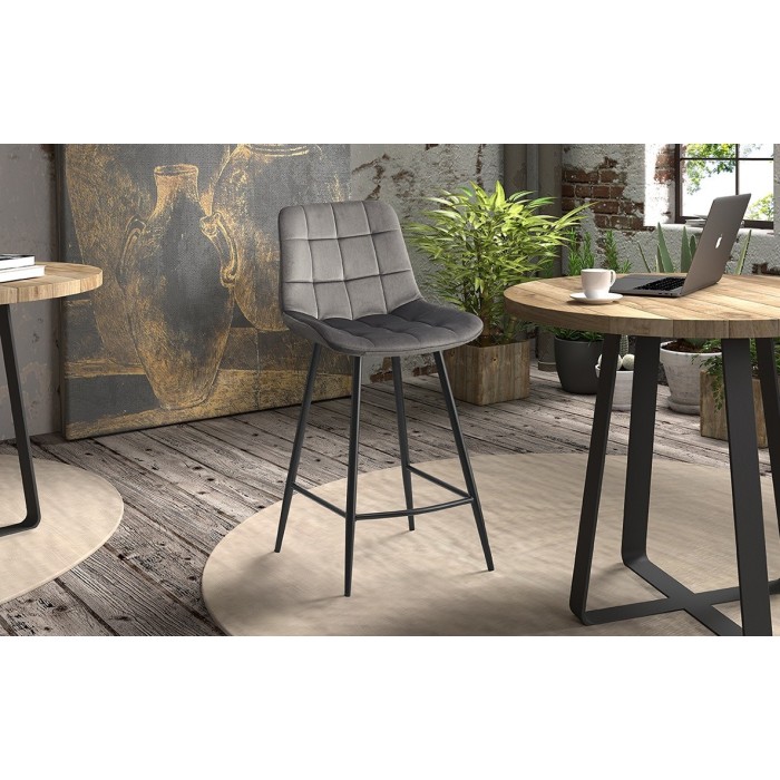 Chaise de comptoir 'Jute' Velours Taupe, dimensions : H95 x L46 x P36 cm