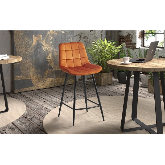 Chaise de comptoir 'Jute' Velours Orange, dimensions : H95 x L46 x P36 cm