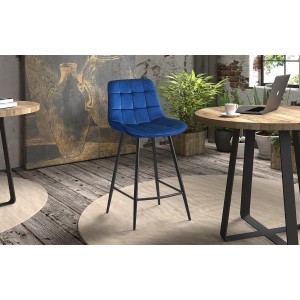 Chaise de comptoir 'Jute' Velours Bleu, dimensions : H95 x L46 x P36 cm