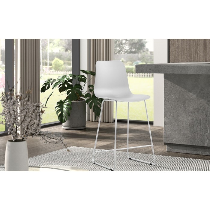 Chaise de comptoir 'Mario' PP Blanc, dimensions : H100.5 x L51 x P44cm