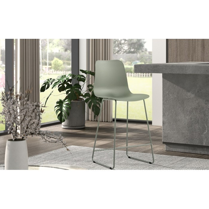 Chaise de comptoir 'Mario' PP Gris-vert, dimensions : H100.5 x L51 x P44cm