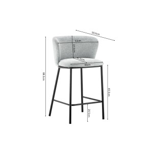 Chaise de comptoir 'Arthus' Tissu Gris clair, dimensions : H88.5 x L53 x P50.5 cm