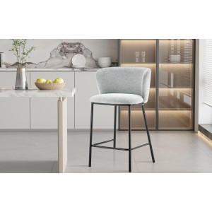 Chaise de comptoir 'Arthus' Tissu Gris clair, dimensions : H88.5 x L53 x P50.5 cm