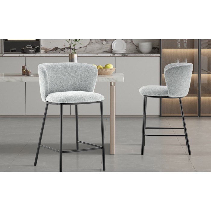 Chaise de comptoir 'Arthus' Tissu Gris clair, dimensions : H88.5 x L53 x P50.5 cm