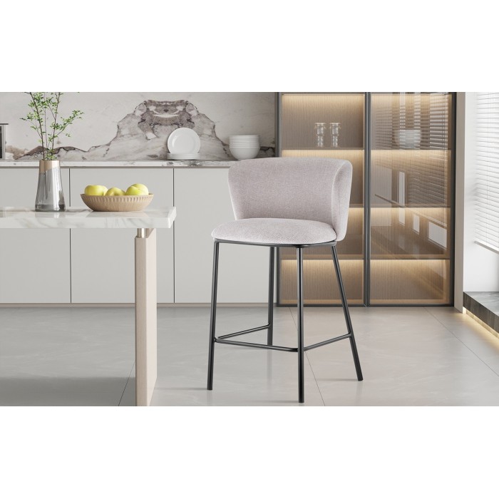 Chaise de comptoir 'Arthus' Tissu Beige, dimensions : H88.5 x L53 x P50.5 cm