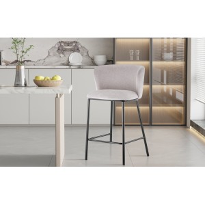 Chaise de comptoir 'Arthus' Tissu Beige, dimensions : H88.5 x L53 x P50.5 cm