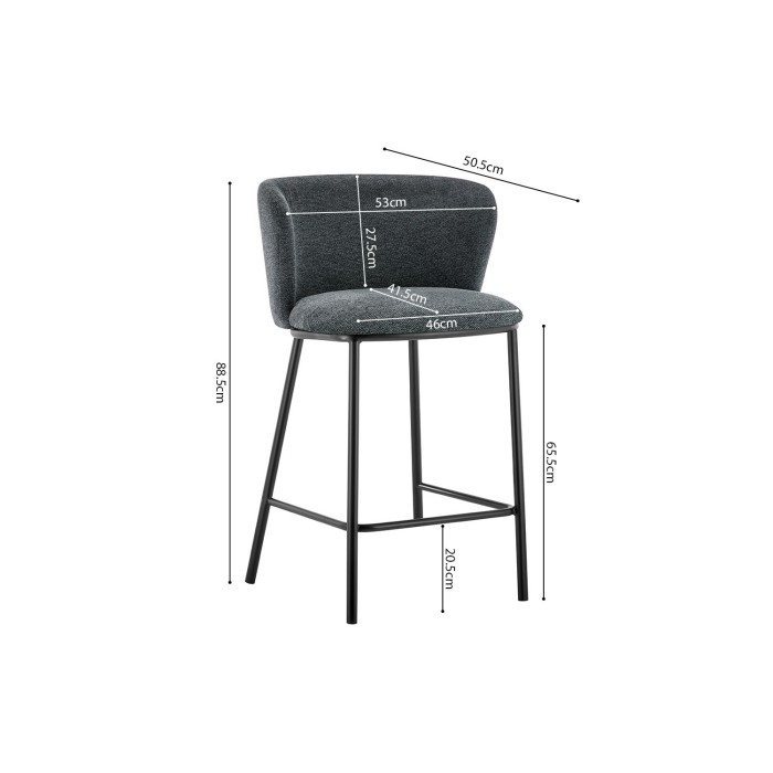 Chaise de comptoir 'Arthus' Tissu Gris foncé, dimensions : H88.5 x L53 x P50.5 cm