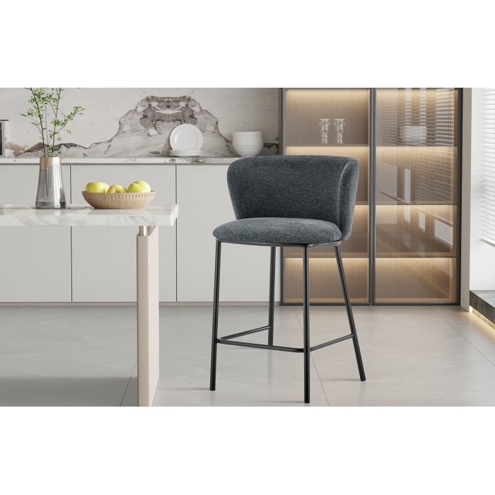 Chaise de comptoir 'Arthus' Tissu Gris foncé, dimensions : H88.5 x L53 x P50.5 cm