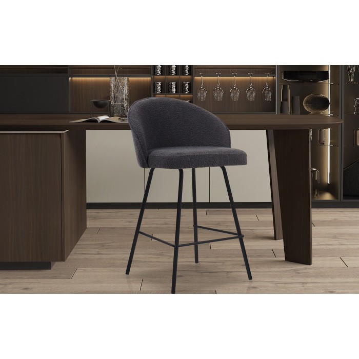 Chaise de comptoir 'Juni' Bouclé Gris, dimensions : H87 x L52 x P51 cm