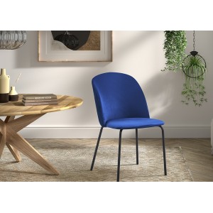 Chaise 'Leni' Velours Bleu foncé Pieds Noir