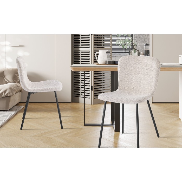 Chaise revêtement bouclé pour salle à manger coloris sable. Collection ALCAN