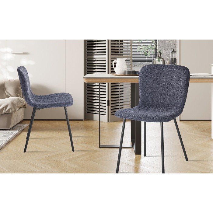 Chaise revêtement bouclé pour salle à manger coloris gris foncé. Collection ALCAN