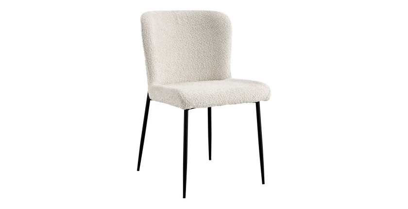 Chaise revêtement Bouclé pour salle à manger coloris Ecru. Collection LISE