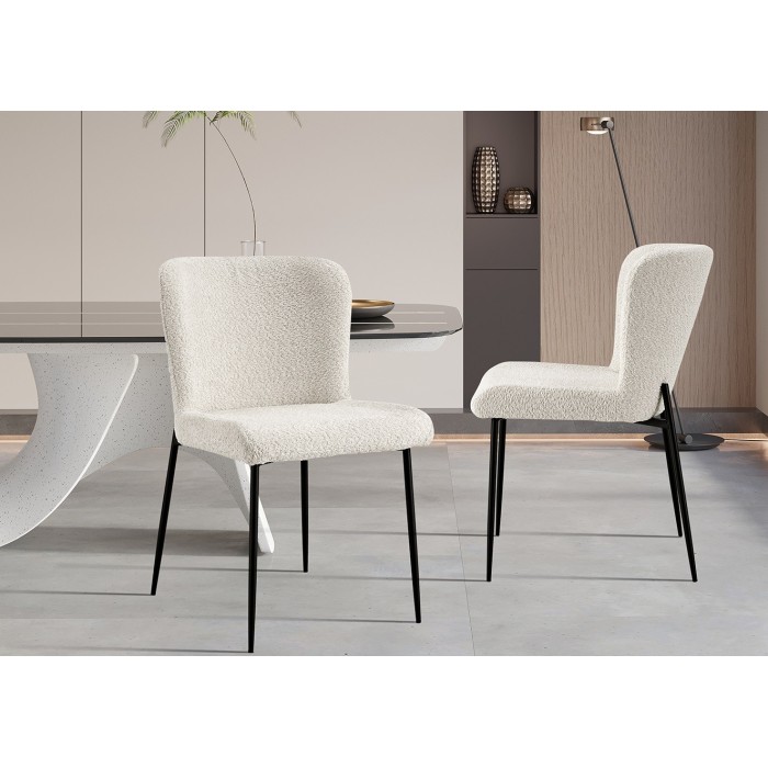 Chaise revêtement Bouclé pour salle à manger coloris Ecru. Collection LISE