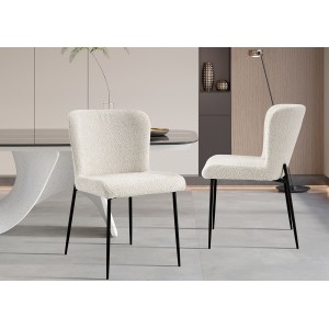 Chaise revêtement Bouclé pour salle à manger coloris Ecru. Collection LISE
